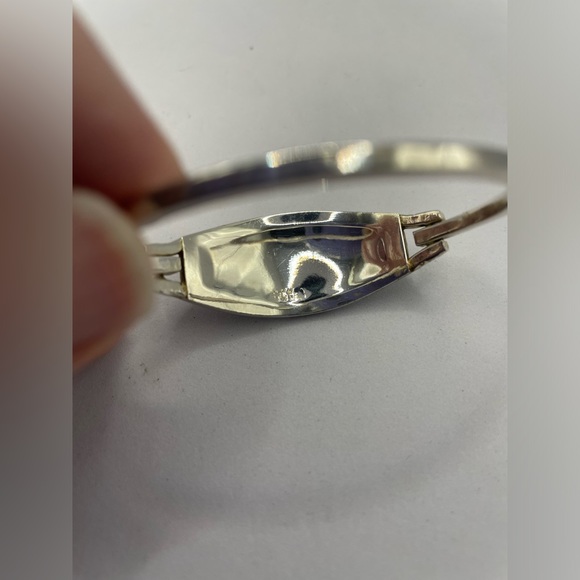 Vintage Signed Alpaca Mexico Silver Inlaid Flower Bangle Bracelet Child - Picture 5 of 9